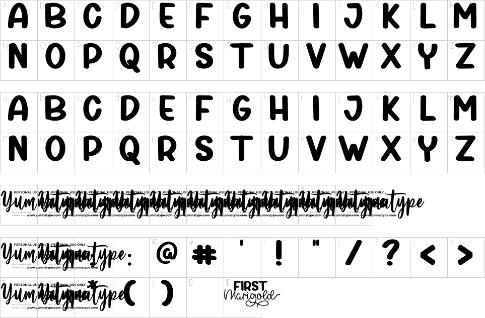 Character Map First Marigold Font