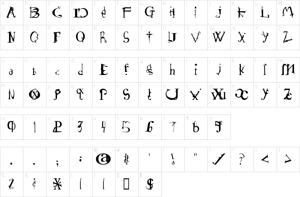 Character Map Schizophrenia 2 Font