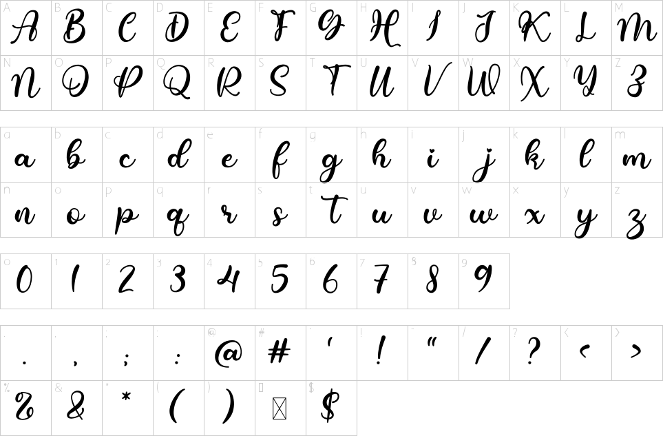 Character Map Hanifah Font