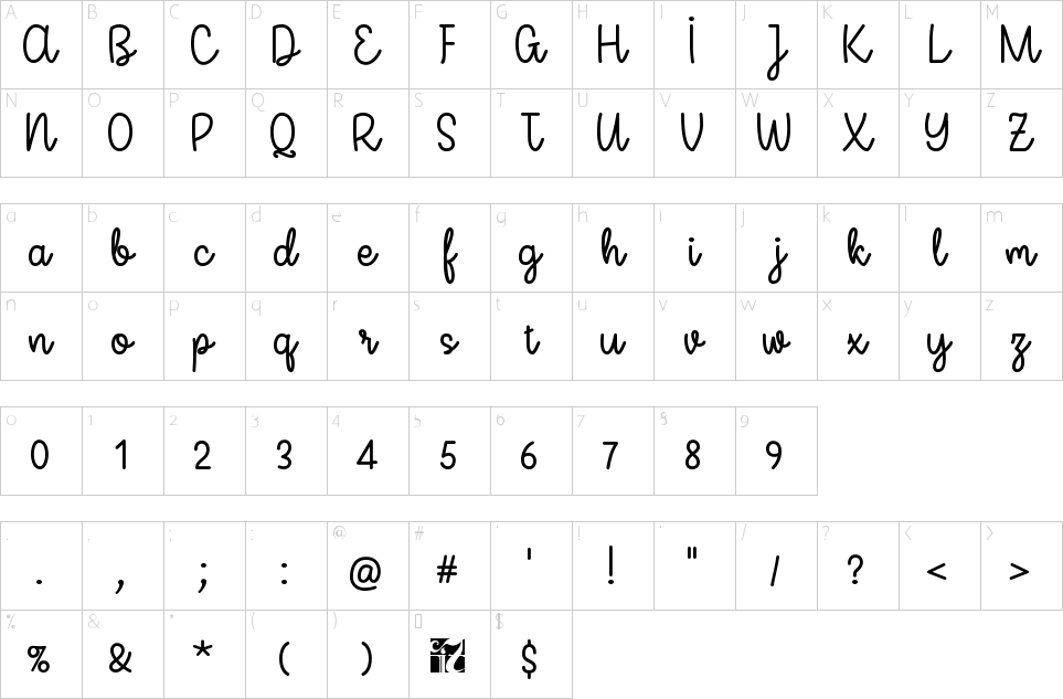 Character Map Miss Neally Font