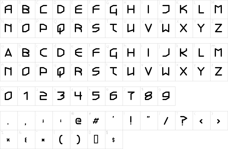 Character Map Transistor 215 Font