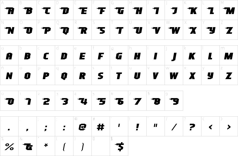 Character Map Superheterodyne Font