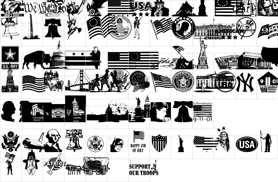 Character Map 4th July Font