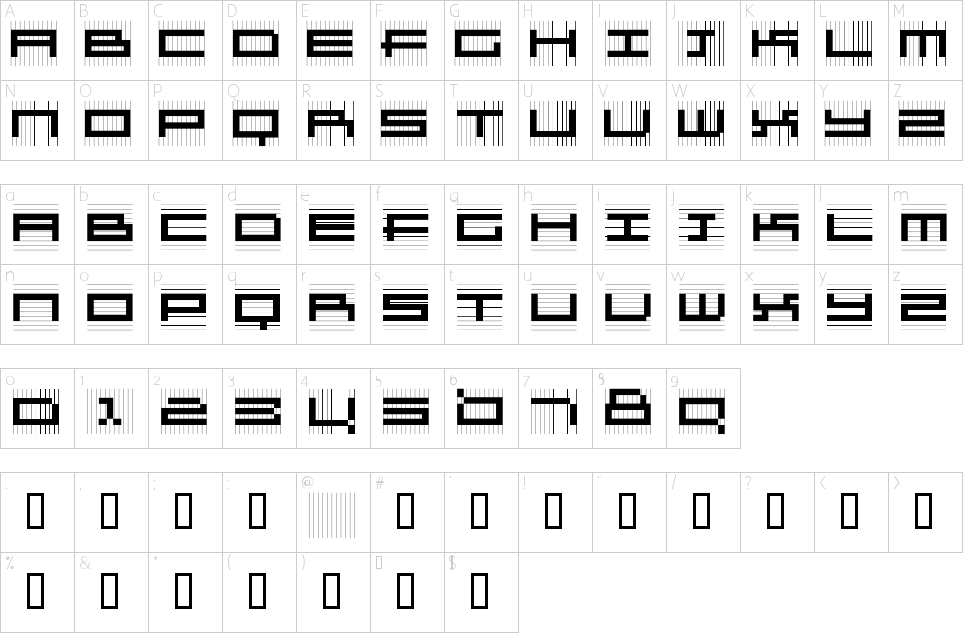 Character Map Grid Zebra Font