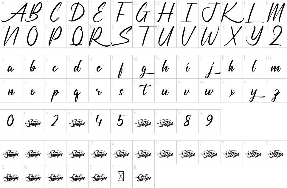 Character Map Sunbury Town Font