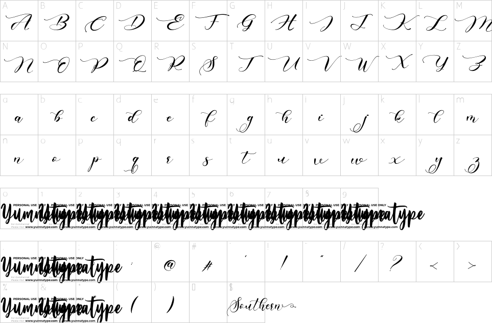 Character Map Southern Font