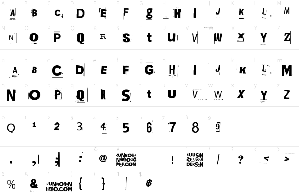 Character Map Kuusinollakahdeksan Font