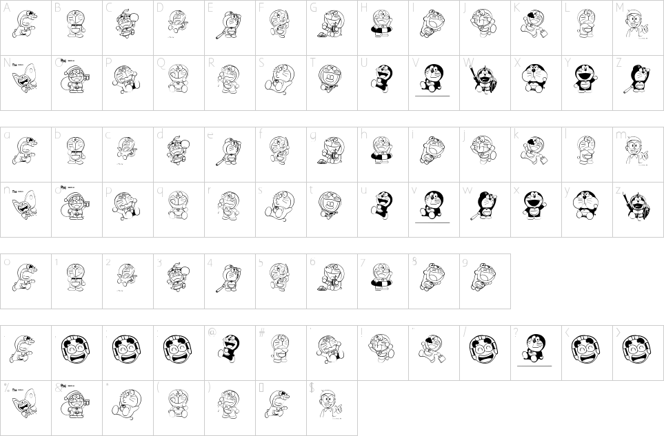 Character Map Doraemon Slalala Font