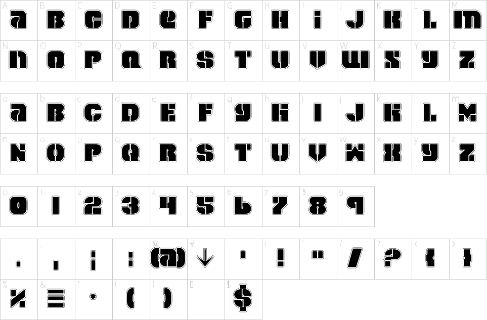 Character Map Space Cruiser 2 Font