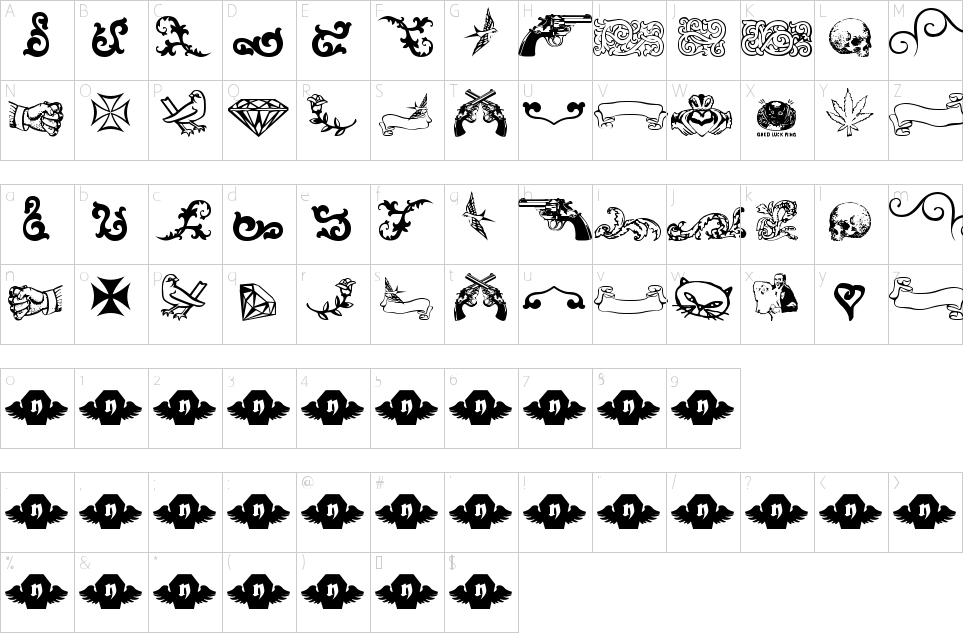 Character Map LT Sweet Nothings Font