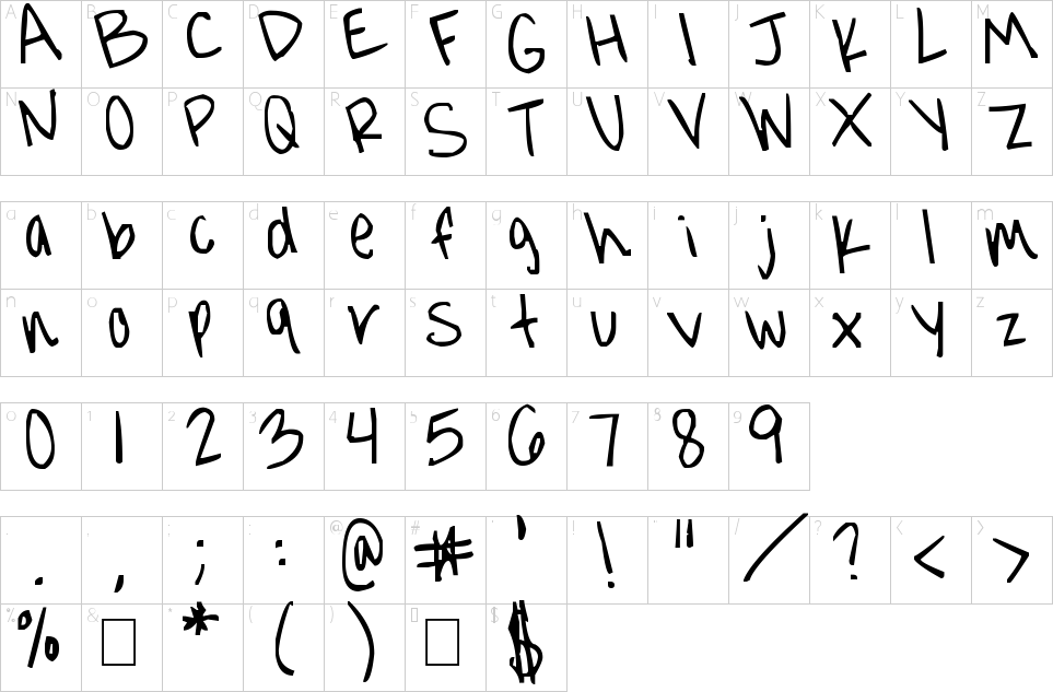 Character Map Jorgieporgiepuddinpie Font