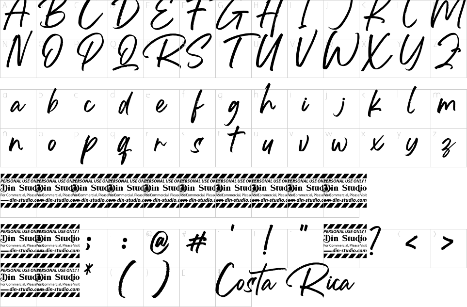 Character Map Costa Rica Font