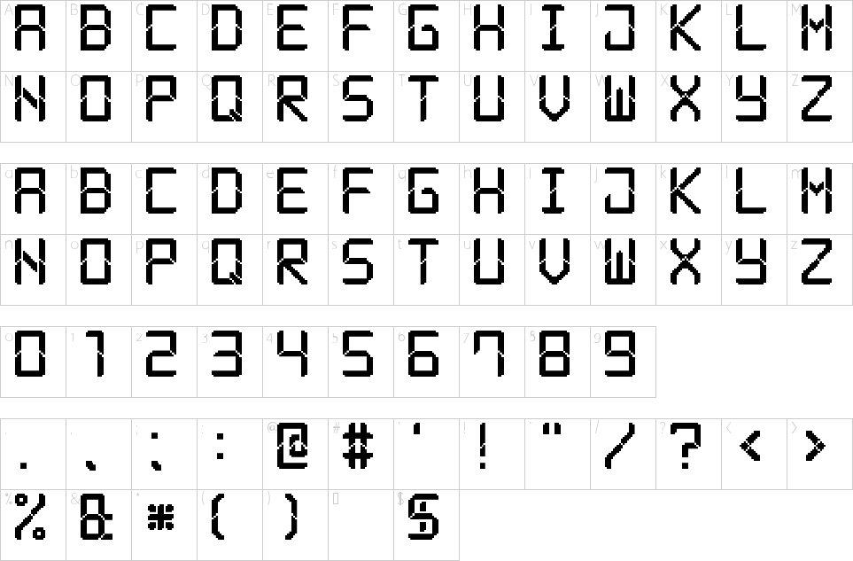 Character Map Modern LCD 7 Font