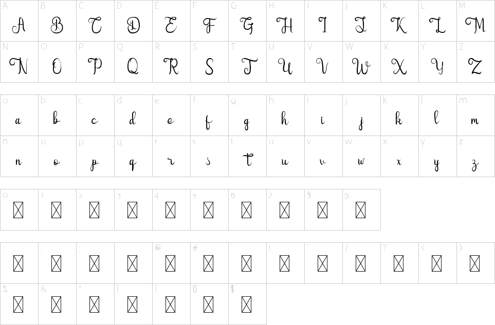 Character Map Quinnesha Font