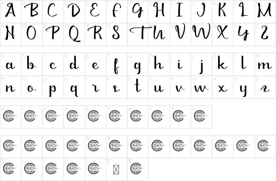 Character Map Sadie Clara Font