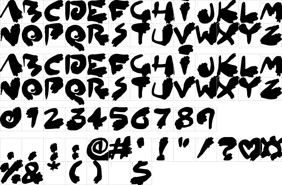 Character Map Inked Out Font