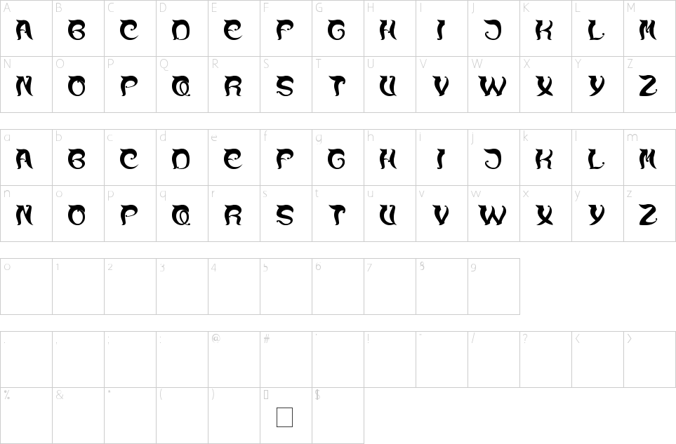 Character Map Over The Mountain Font