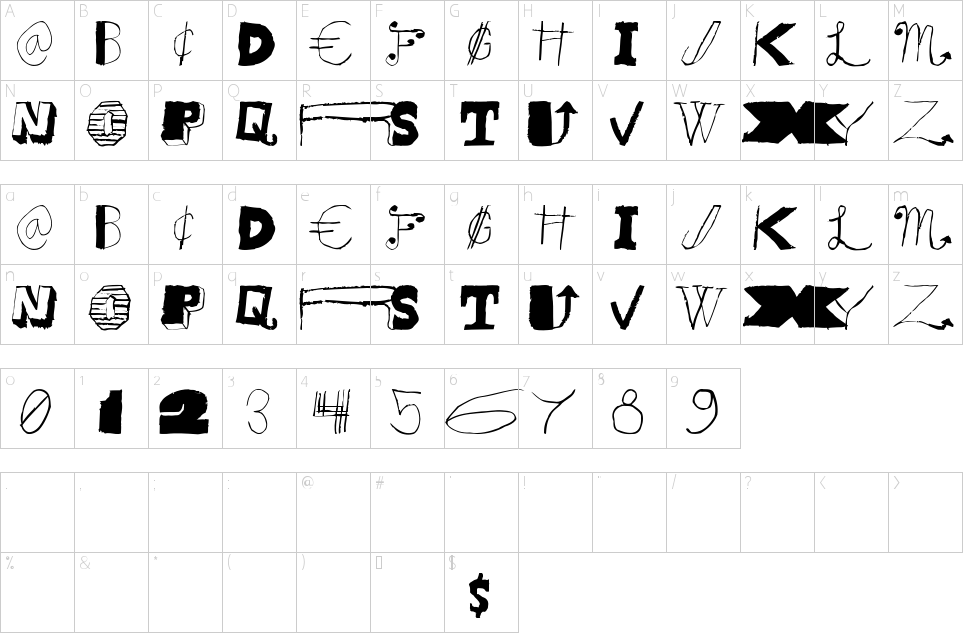 Character Map Sunflower Harvest Font