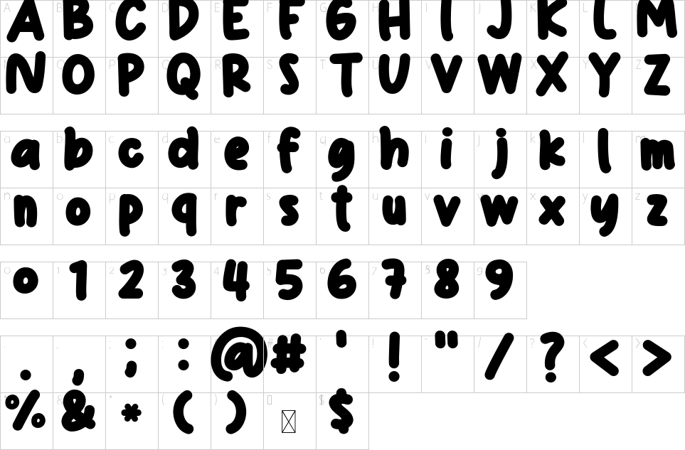 Character Map Baby Fat Font