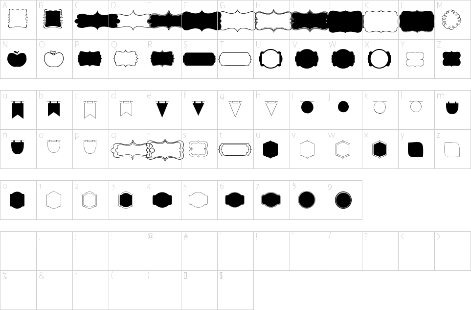 Character Map KG Flavor And Frames Four Font