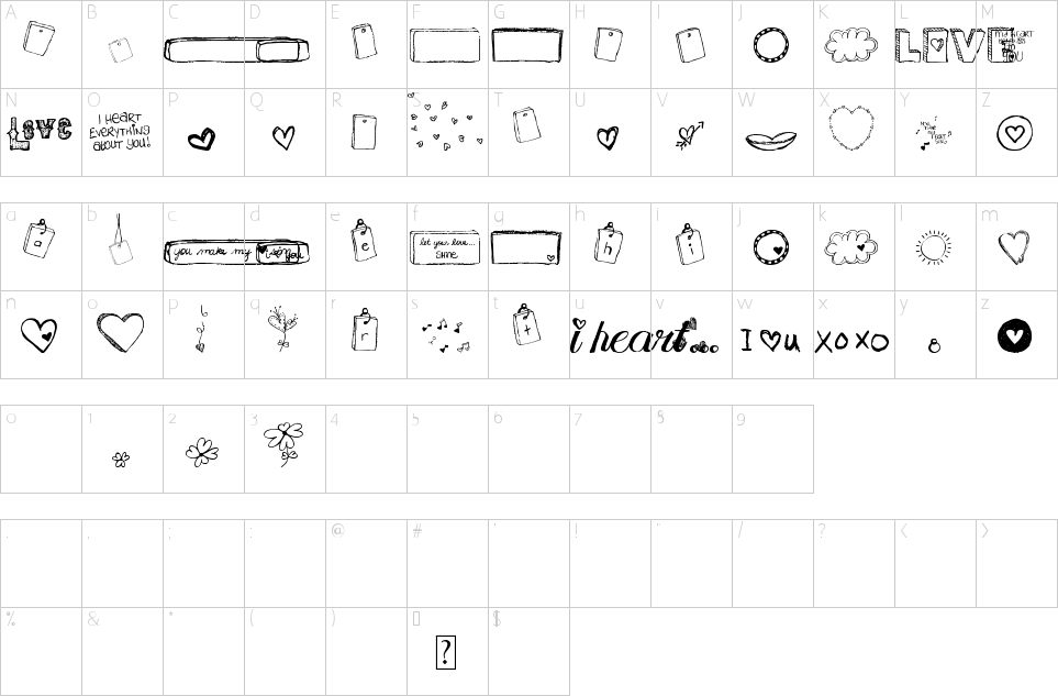 Character Map MTF I Heart Sketches Font